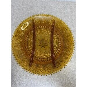 Vintage Indiana Tiara Amber Heavy Glass 12” Sandwich Platter,‎ 3 Divisions.